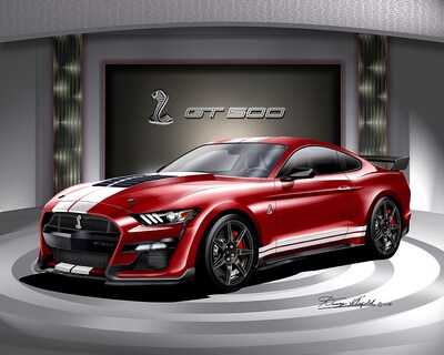 2020-2022 Shelby GT 500 Art Prints by Danny Whitfield | Rapid Red - Carbon Fiber Option | Car Enthusiast Wall Art - image1
